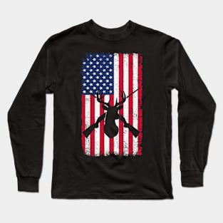 American Flag Deer Hunting Long Sleeve T-Shirt